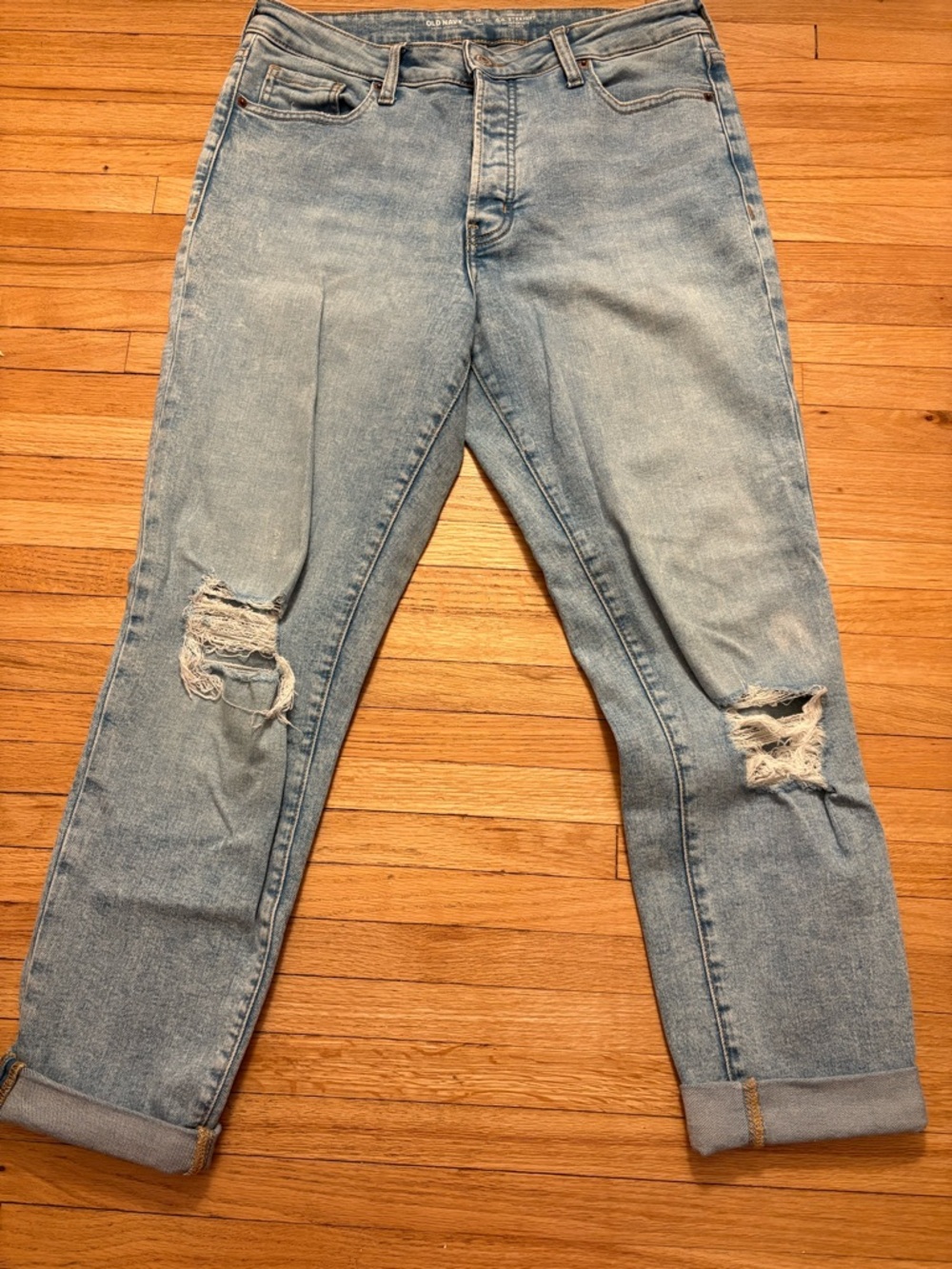 Light Washed Distressed Women’s High Rise O.G Straight Jeans (in long)